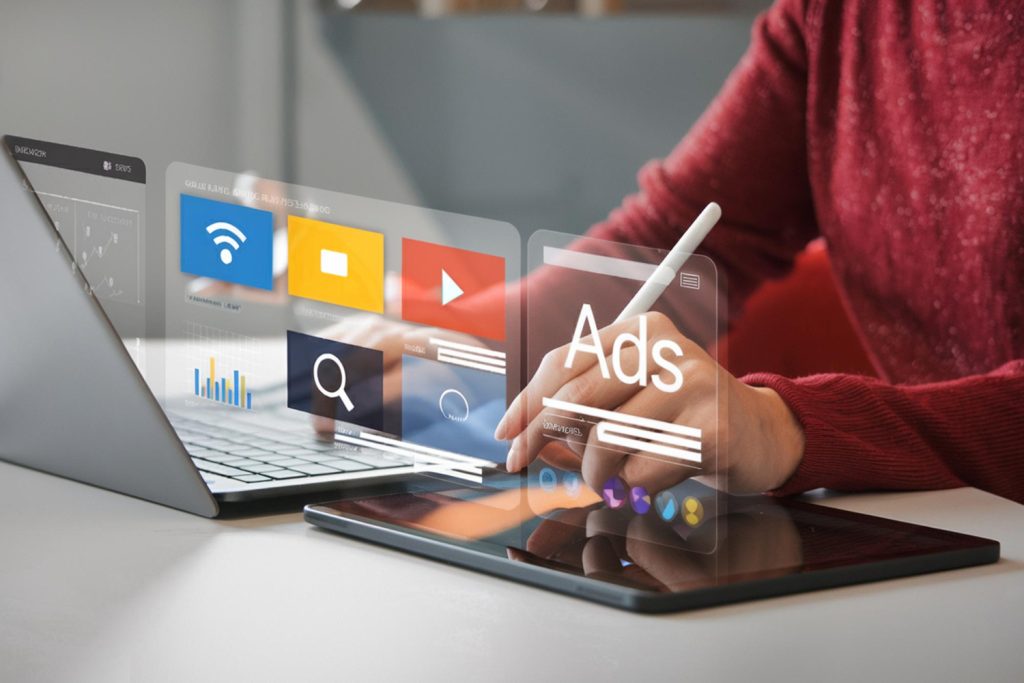 Visual representing the state of programmatic advertising in 2025, showing digital ad management, data-driven targeting, and multi-device campaign execution