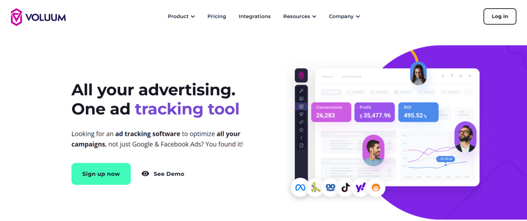 Voluum ad tracking software dashboard showing conversions, profit, and ROI with campaign analytics